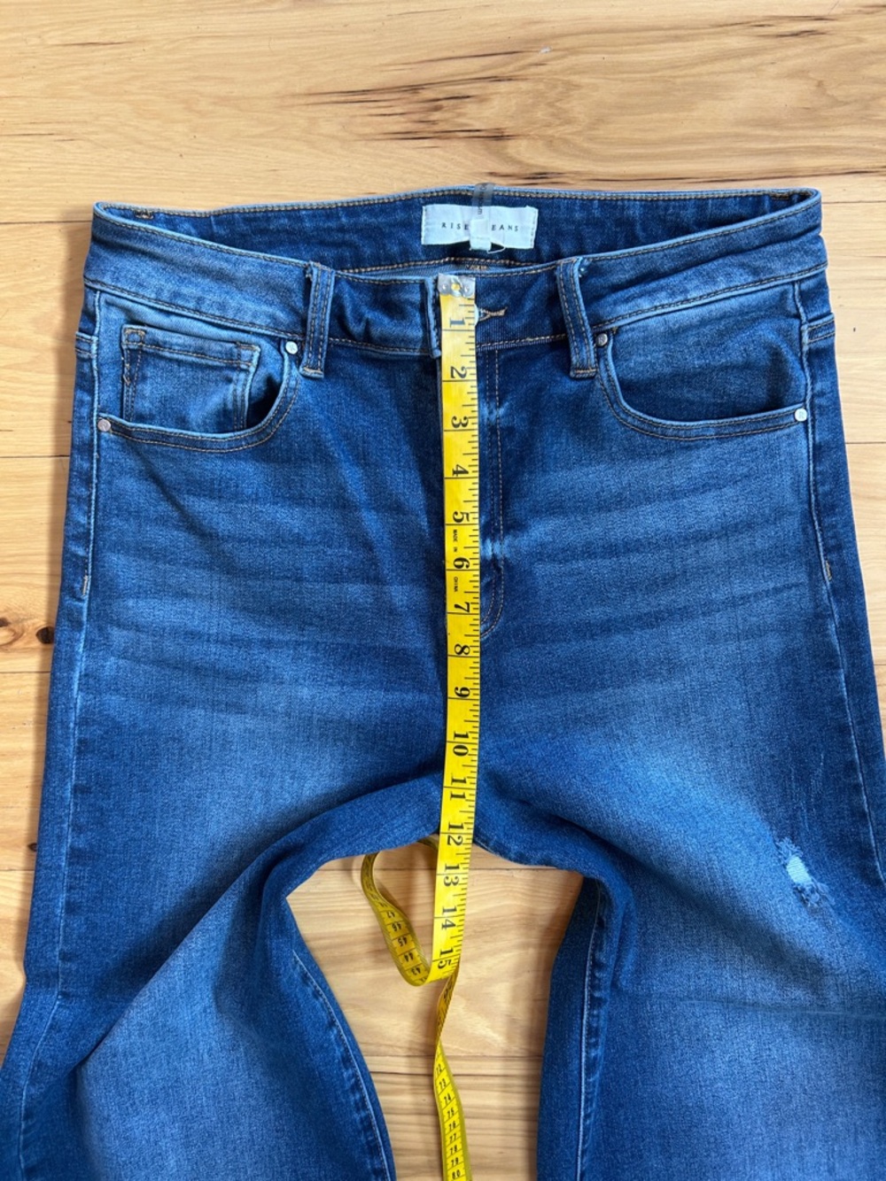 Risen Dark Blue High Rise Wide-Leg Cuffed Stretchy Jeans | Size 31/13 - Picture 4 of 8